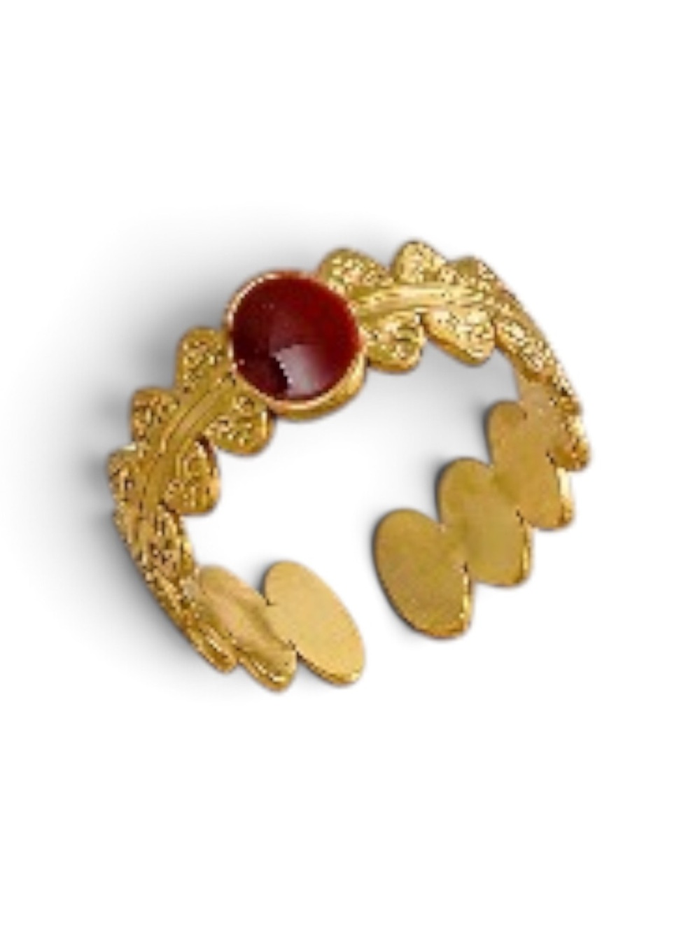 18k Gold-Plated Women's Ring with Red Cabochon Stone